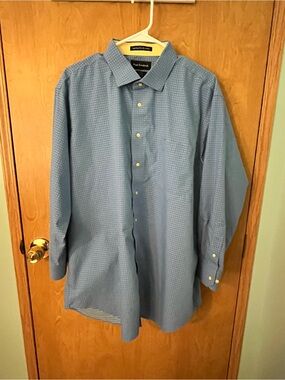 Paul Fredrick Periwinkle Blue / Yellow Pin Dot Men's Long Sleeve  SZ 18 X 33 EUC